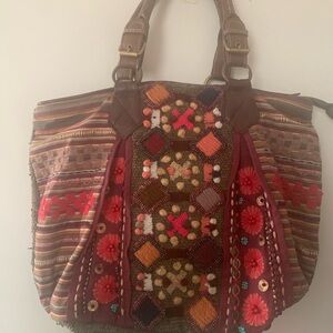 Embroidered vintage Boho has beadwork crochet needle different textures, hippie